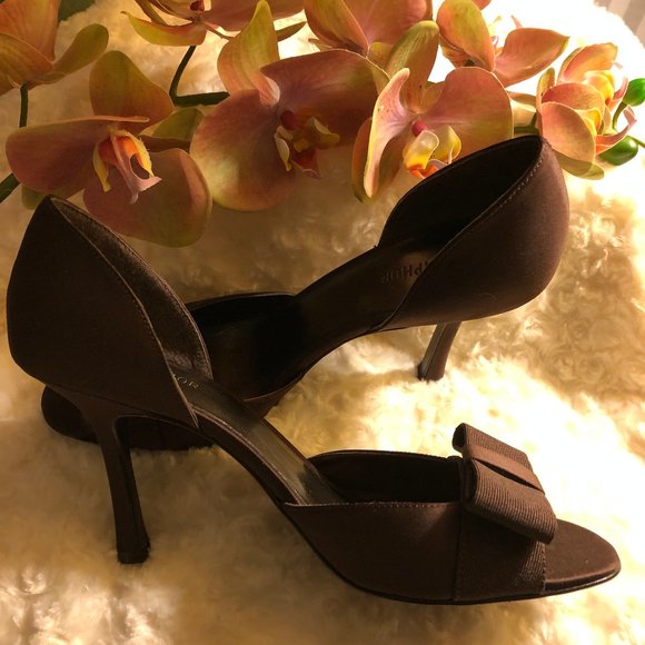 Chocolate Brown Satin Peep Toe (Size 8.5) - Picture 11 of 13